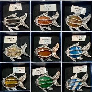 Colorful Pewter Fish Brooches . Price is per broach plus $5 shipping in the us.